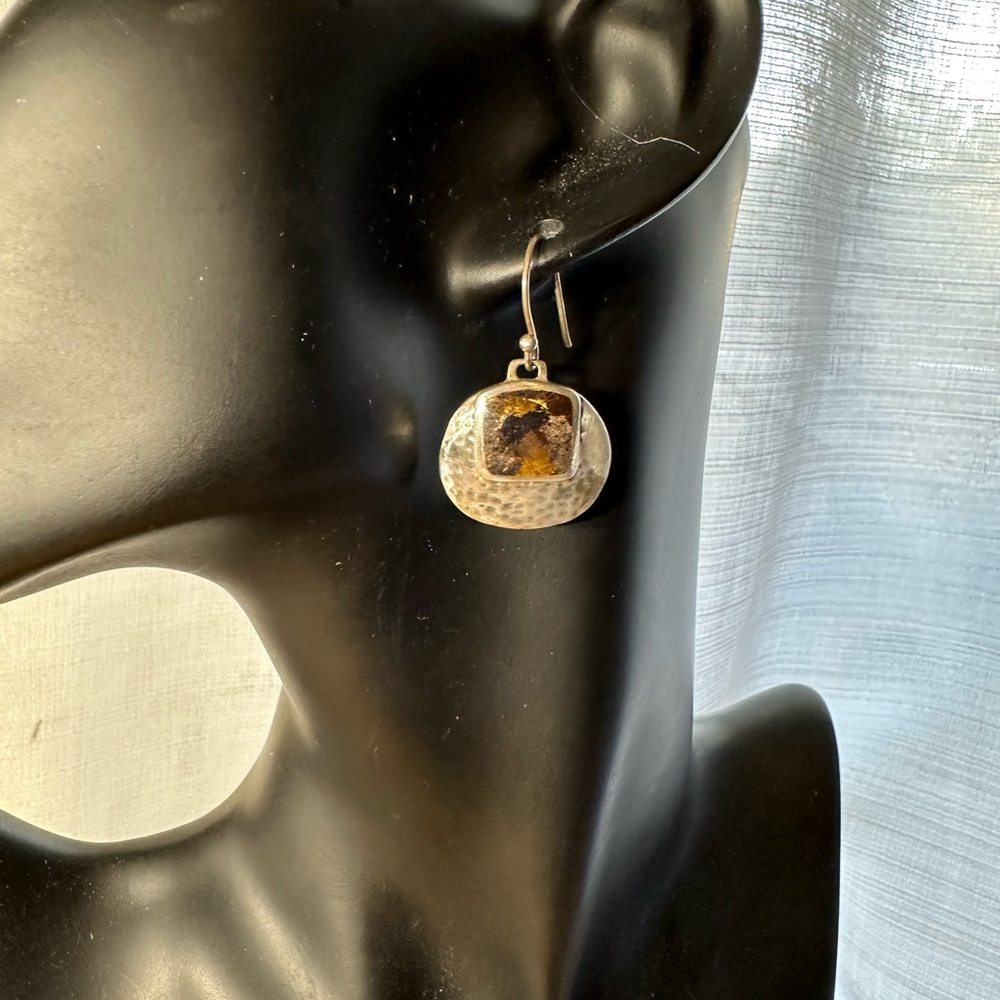 Silpada Bronzite and Hammered Sterling Silver dangling Earrings